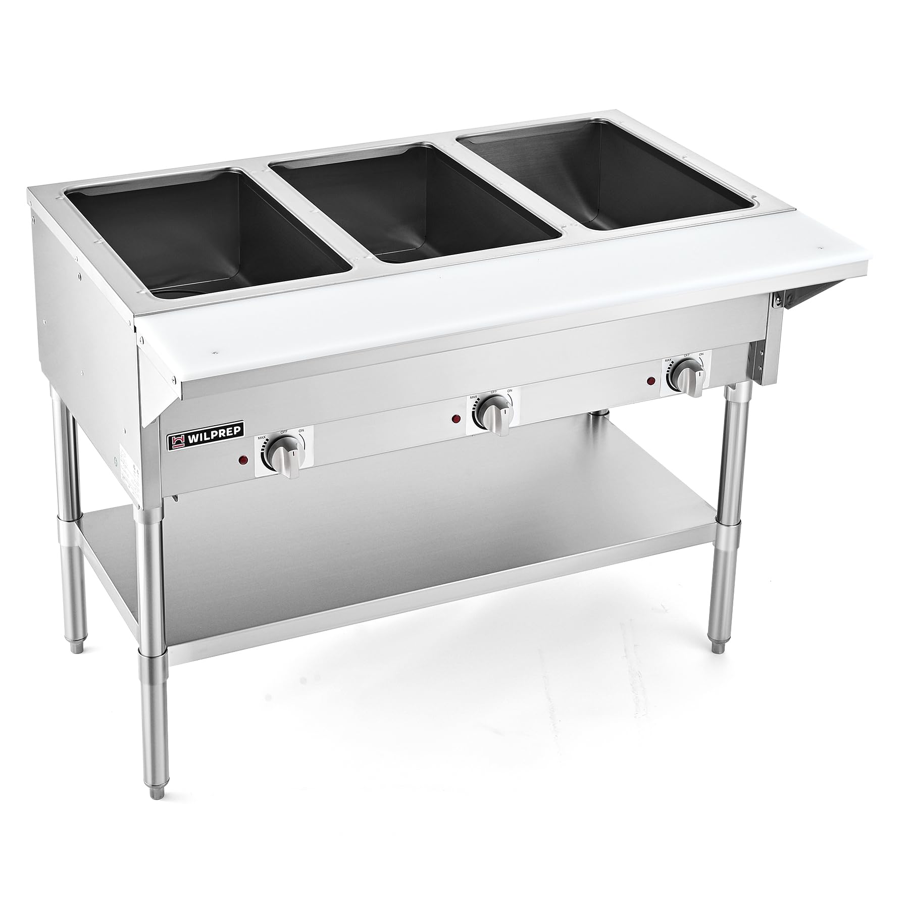 wilprep 3 well commercial food warmer 1500w stainless steel steam table with 834 cutting board amp storage shelf 4434 electric steam table food warmer with knob control for catering buffets restaurants