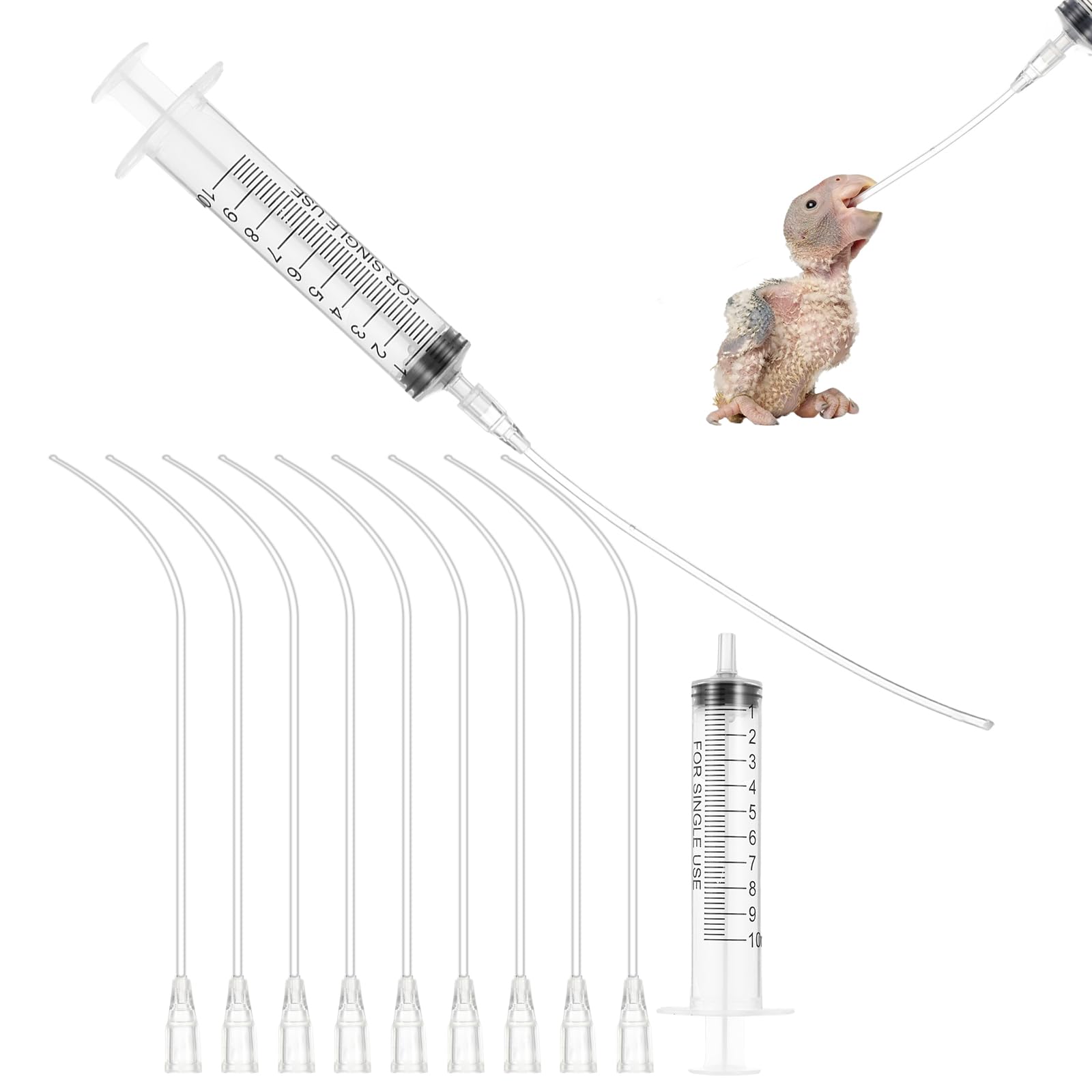 JIEYAO 10 sztuk wężyk do karmienia młodych ptaków, 2 szt. strzykawka 10 ml z wężem, gołębie, akcesoria, karma, strzykawka do karmy, kaniula, guziki, narzędzie do karmienia dla niemowląt, ptaków, papug