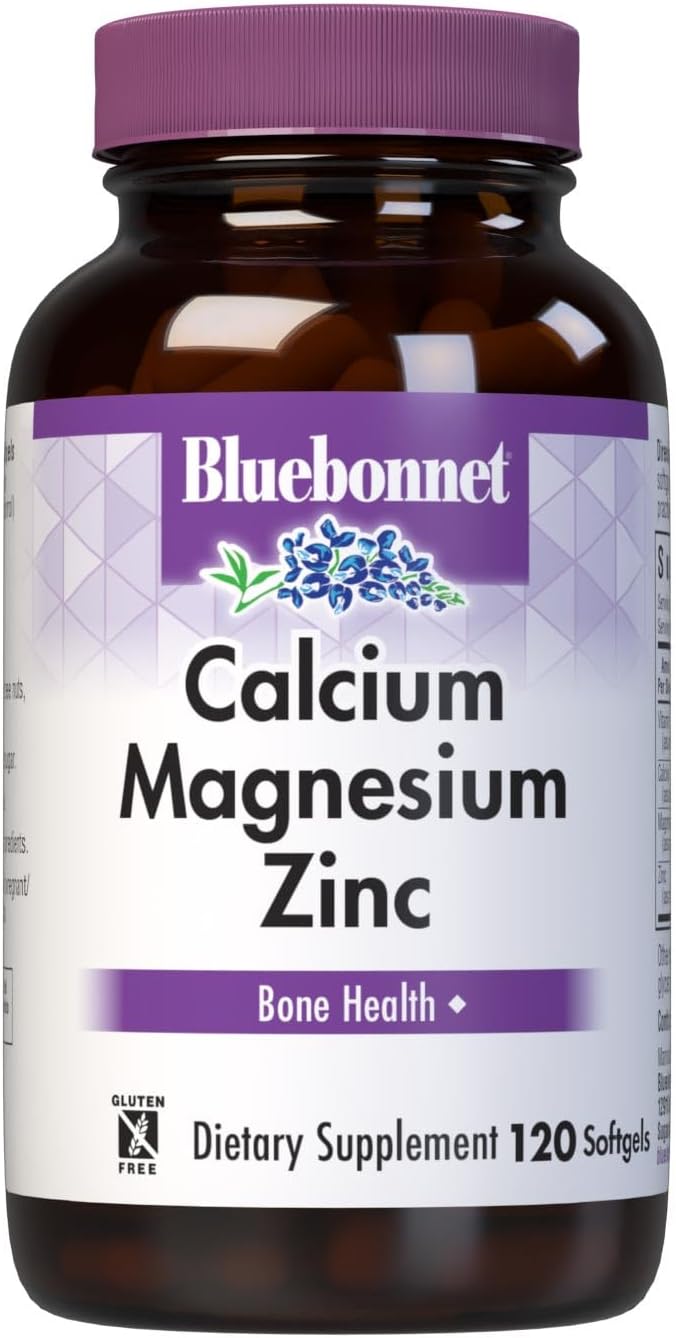 Nutrition Calcium Magnesium Zinc Plus Vitamin D3, 1000 mg of Calcium, 500 mg of Magnesium and 15 mg of Zinc, 400IU Vitamin D3, For Strong Healthy Bones*, Gluten-Free, Dairy-Fee, 120 softgel