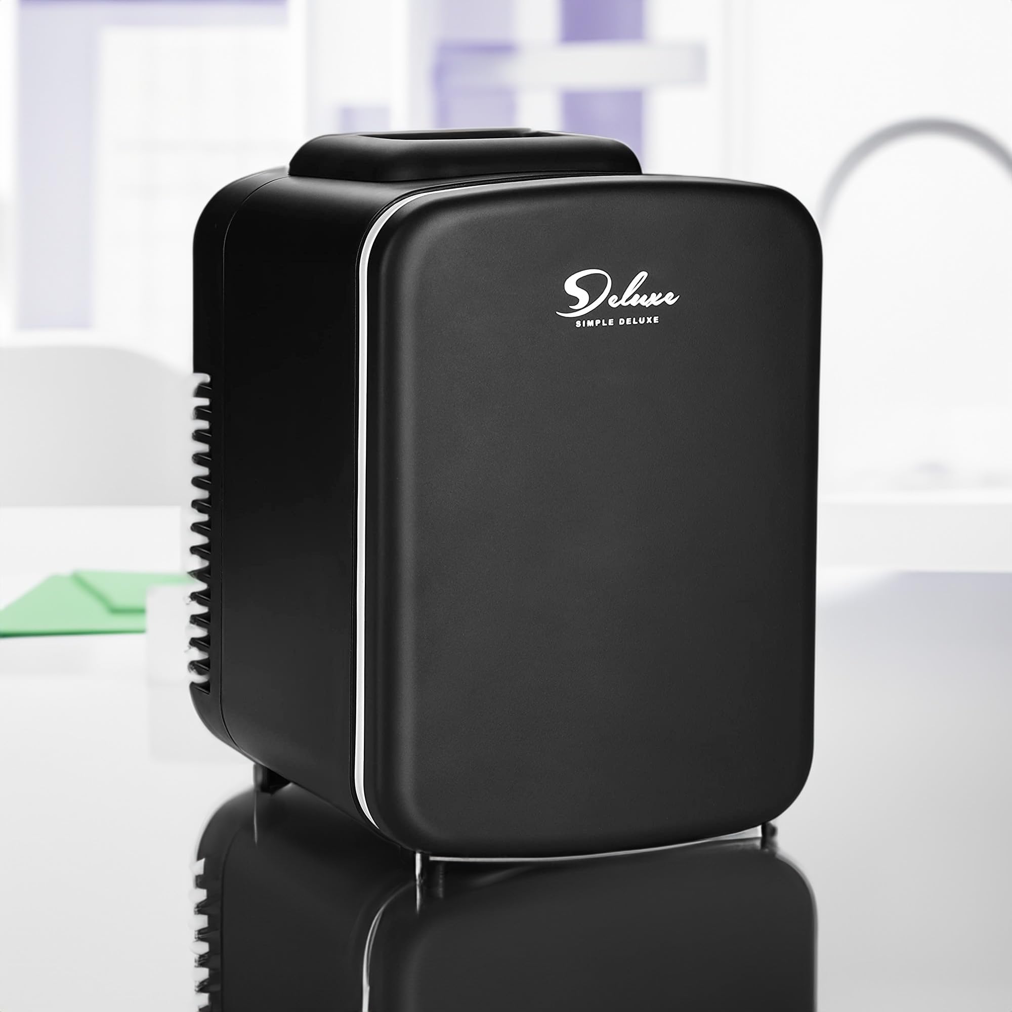 Simple Deluxe Mini Fridge: Compact Portable Cooler & Warmer for Skincare, Beverages, Food, and Cosmetics, Black