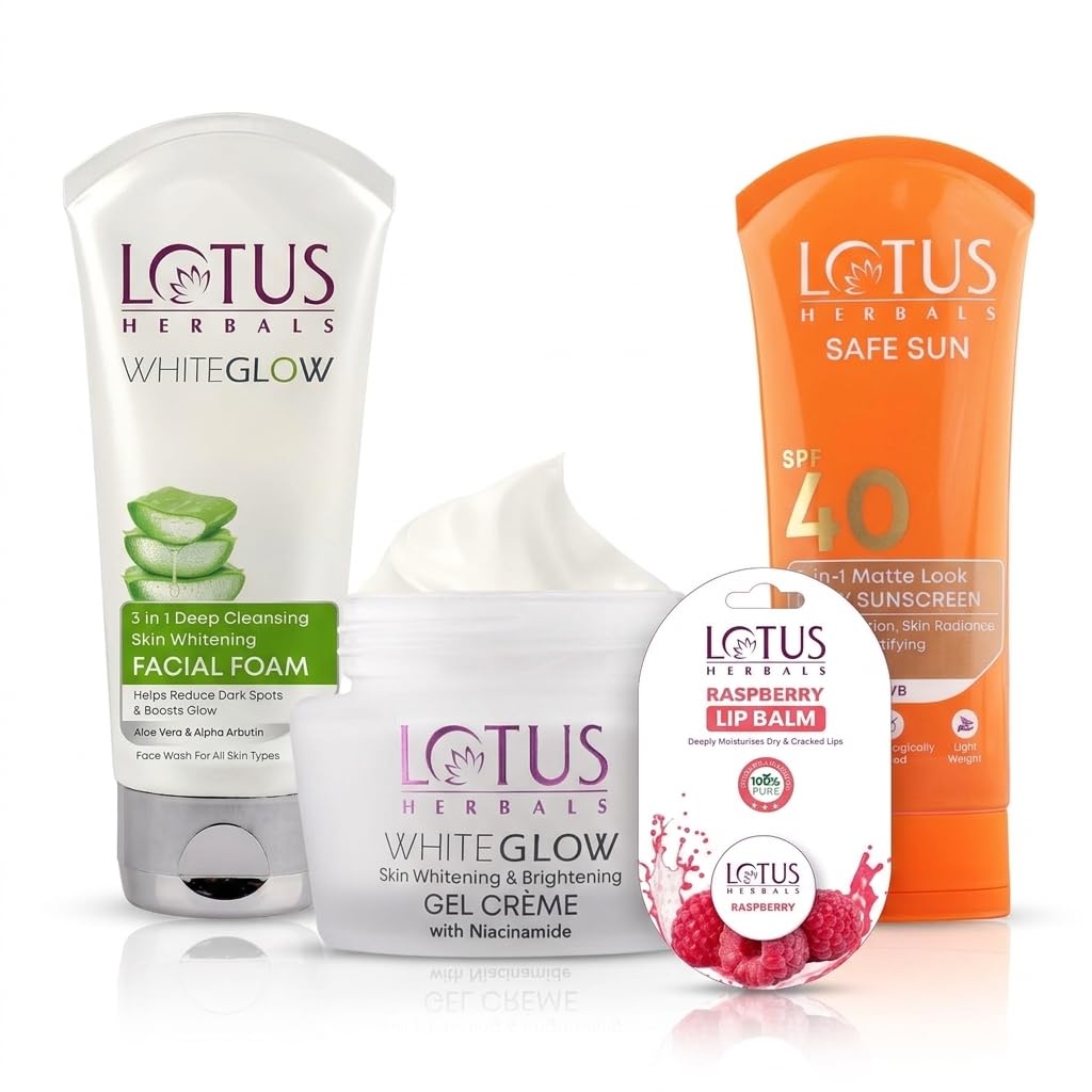 Lotus Herbals Skincare Combo – 3 in 1 Deep Cleansing Facial Foam 100g + Safe Sun SPF 40 PA+++ Tinted Sunscreen 100g + WhiteGlow Brightening Gel Cream 40g + Raspberry Lip Balm 5g | Daily Face Care Kit-image-16