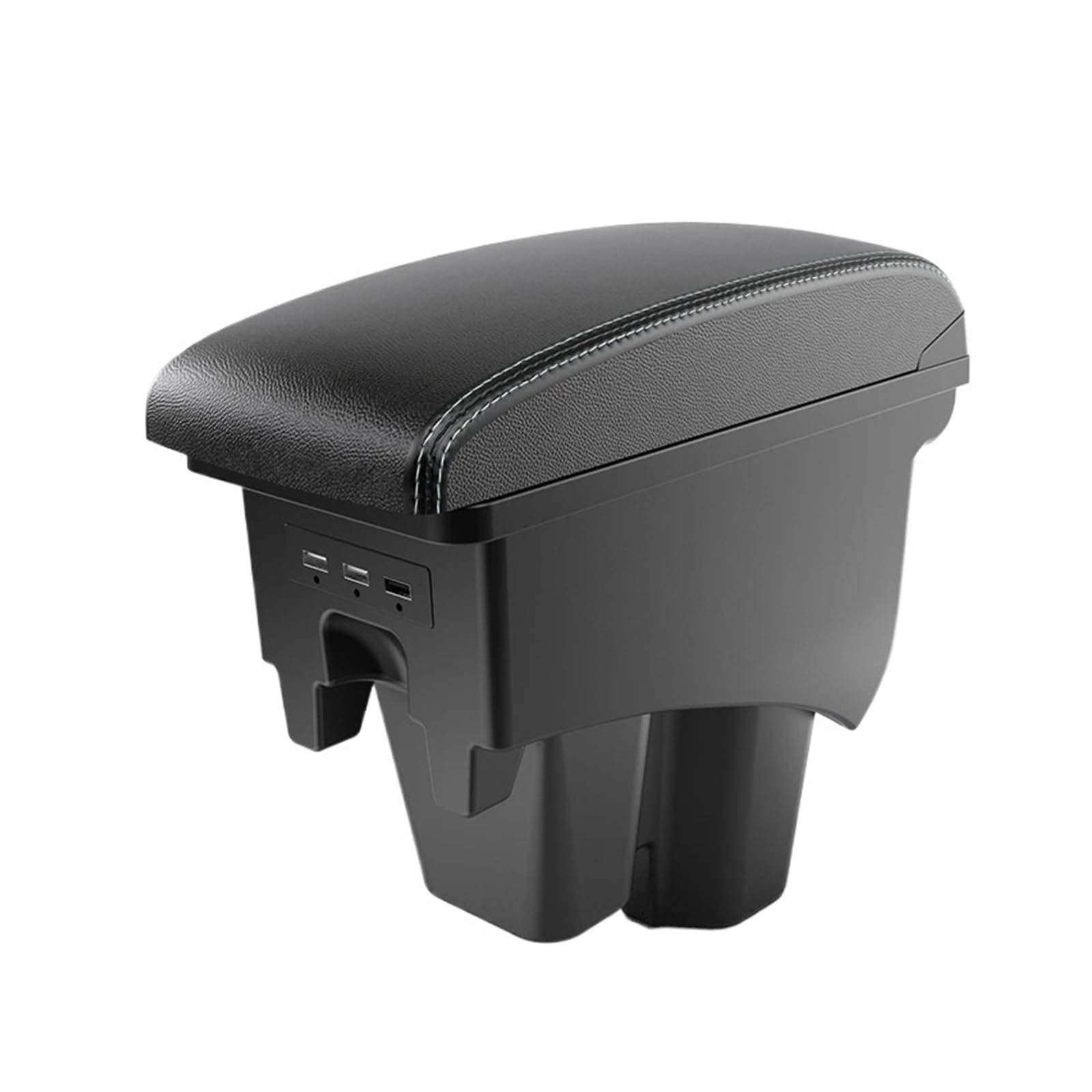 UMDJJU For City Car Armrest Heighten Double Layer Storage Box Retrofit Accessories With USB Car Centre Console Armrest Box(B3White line leather)