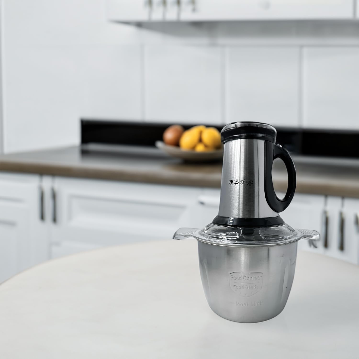 Hachoir à viande électrique 500 W en acier inoxydable avec capacité de 3 L – 2 niveaux de vitesse, protection contre la surchauffe, 4 lames en acier pour viande, légumes et fruits