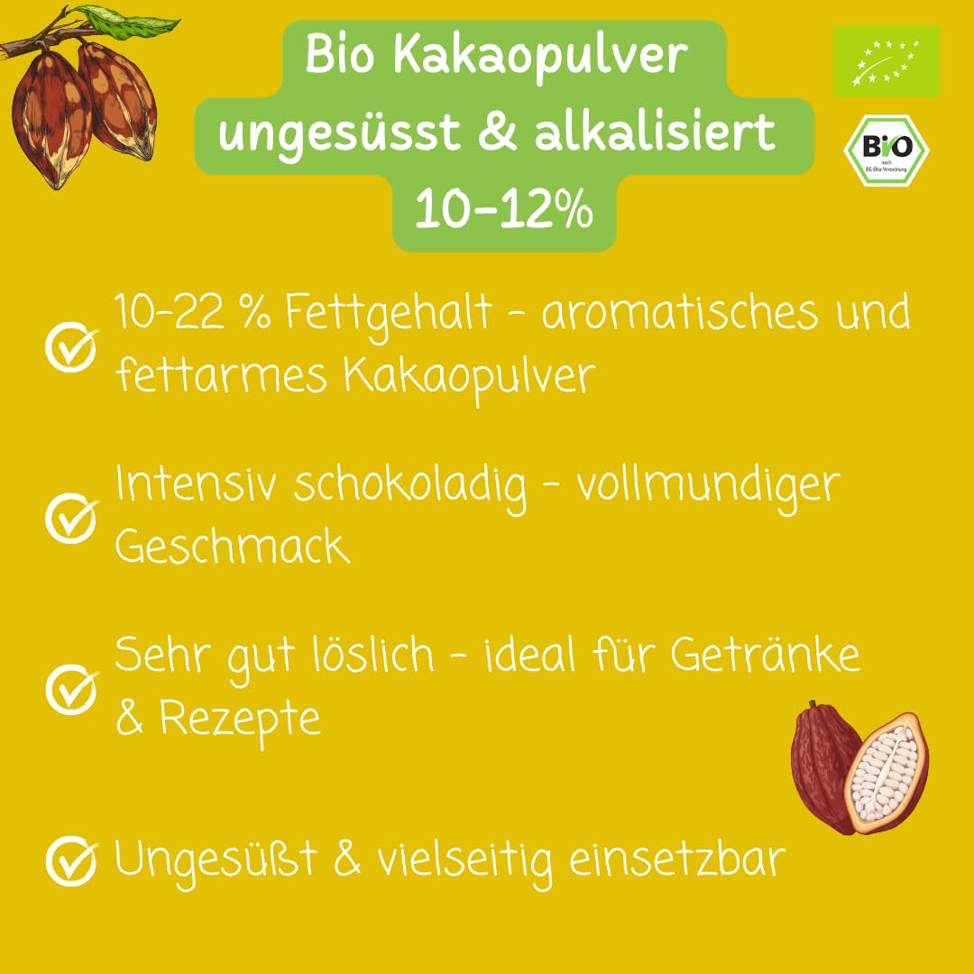 süssundclever.de® Bio Kakao Pulver | 1 kg | reines Kakaopulver, ungesüsst | stark entölt | hochwertiges Naturprodukt | plastikfrei und ökologisch-nachhaltig abgepackt