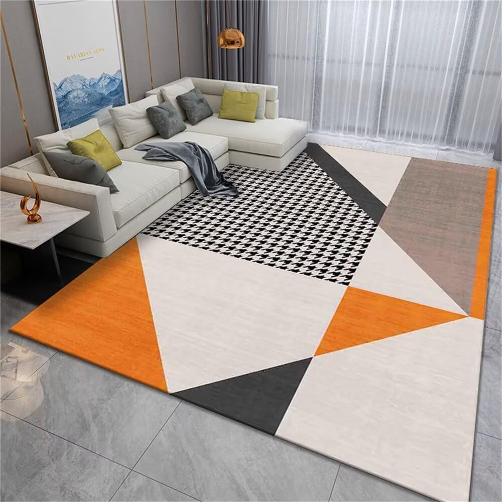 Tapis de salon géométrique gris et orange 80x150cm pour chambre