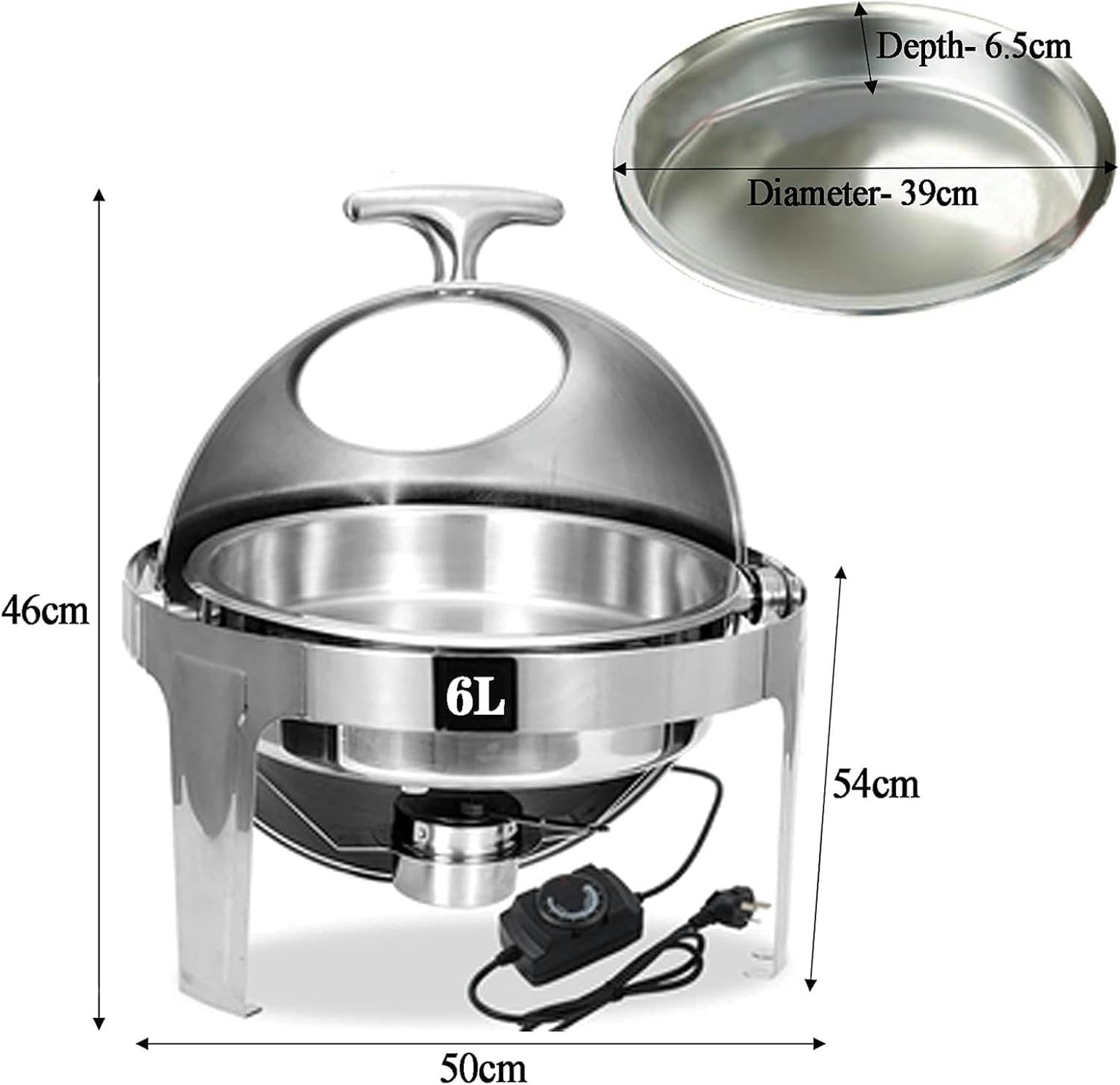Scaldavivande Elettrico da Servizio, Scaldavivande Elettrico da 6 Litri per Feste, Buffet e Casa, Set di Posate e scaldavivande in Acciaio Inossidabile con Coperchio Visibile, 400W