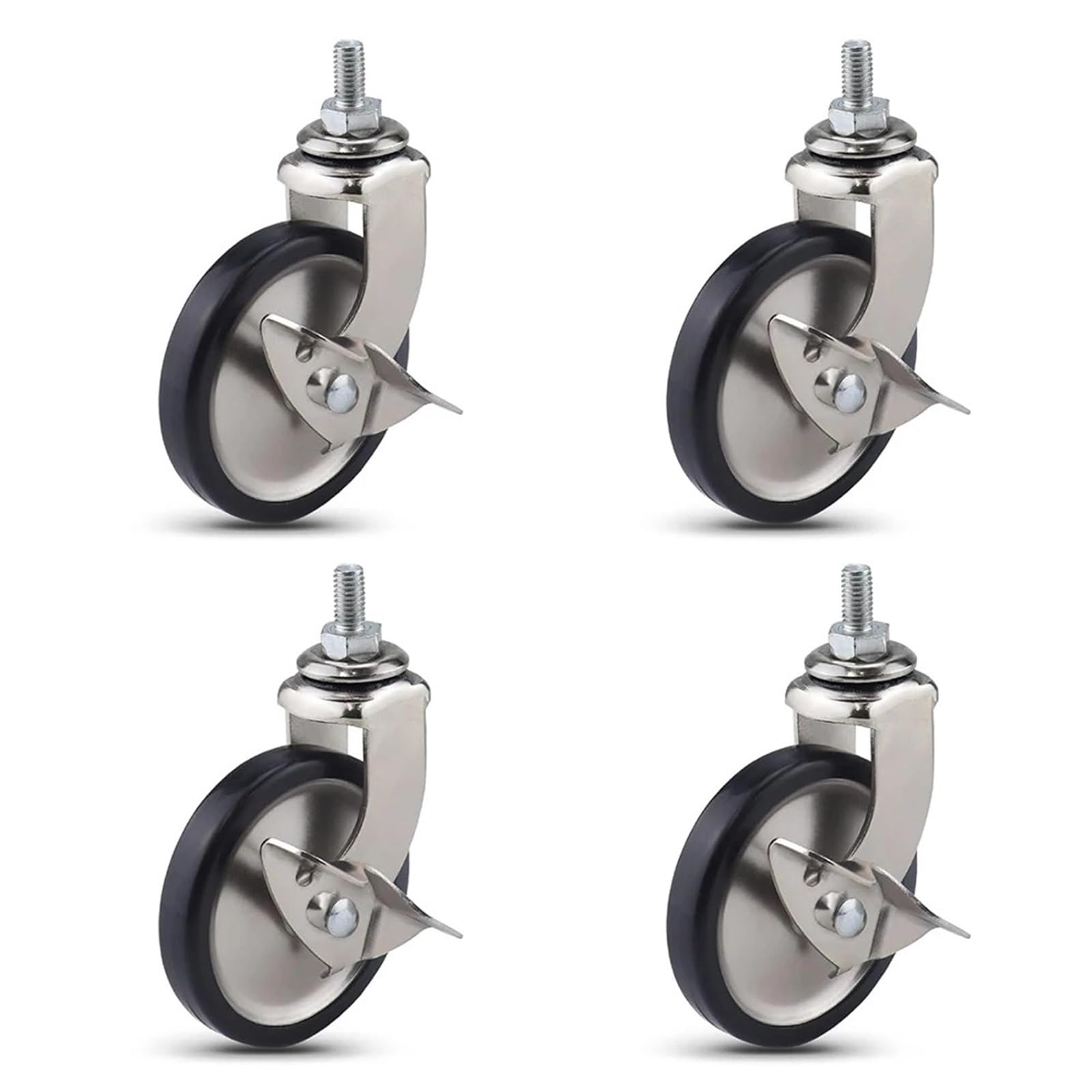 GYRAZXS 3 Inch Swivel Casters with Brake for Hotel & Restaurant Trolleys 8x15 Thread Heavy Duty 160 lbs Capacity Ideal for Furniture (Silvery Type 2)