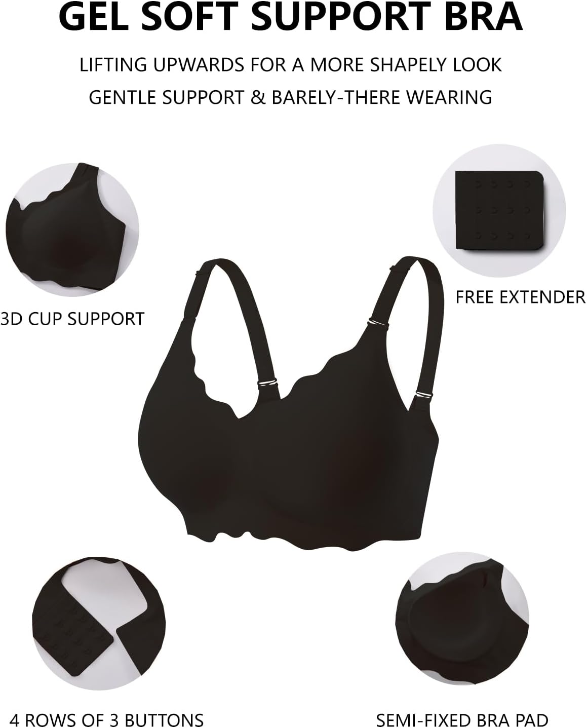 COCOMARTS Jelly Bras for Women No Underwire Scalloped Push Up Wireless Bralettes Seamless Soft Comfort Everyday Tshirt Bra - Image 4