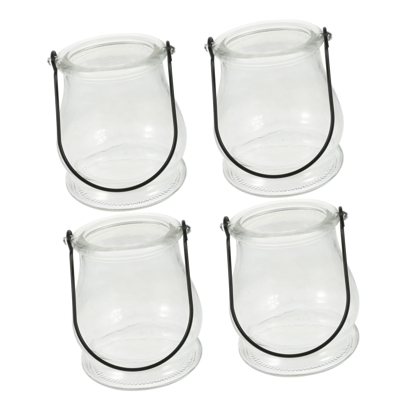 Cabilock 4pcs Transparent Glass Candle Holders with Handles Decorative Hydroponic Vases for Home Weddings and Parties for Indoor Outdoor Use