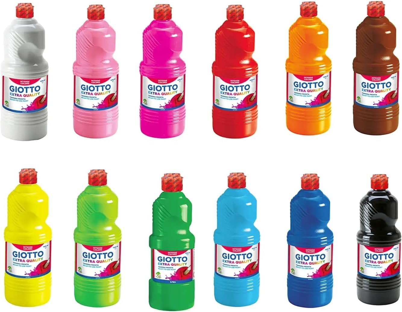 Generico Tempera Pronta Superlavabile, Set da 12 Colori Assortiti | Flacone da 500 ml, Per Lavori Creativi e Pittura