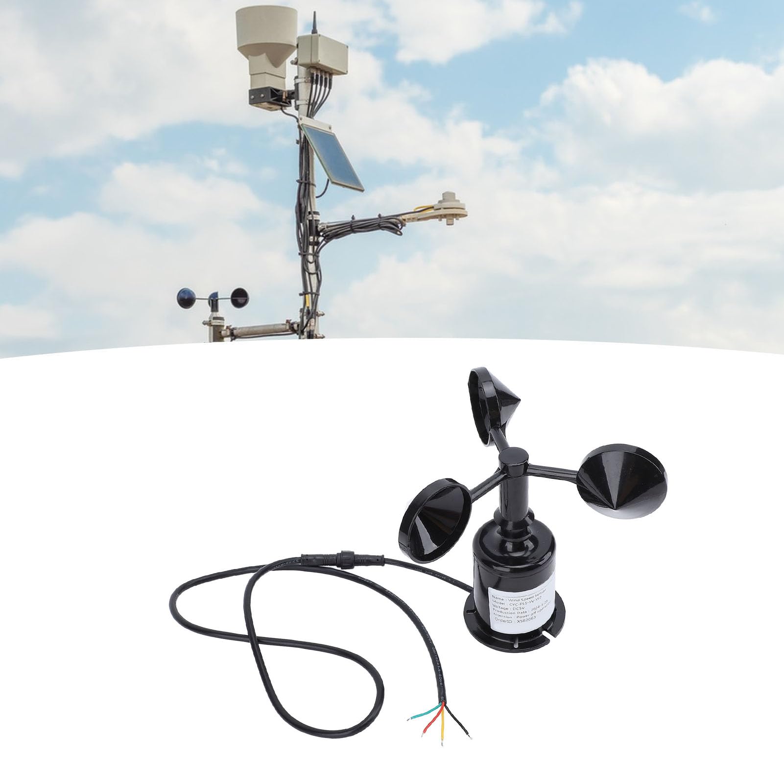 Windsensor Trans DC 5V Windgeschwindigkeitssensor Anemometer 0,8 m Kabel 3 Blatt