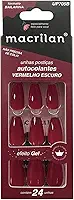 Unhas postiças formato bailarina com adesivo - vermelho escuro - Plástico ABS