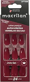 Unhas postiças formato bailarina com adesivo - vermelho escuro - Plástico ABS