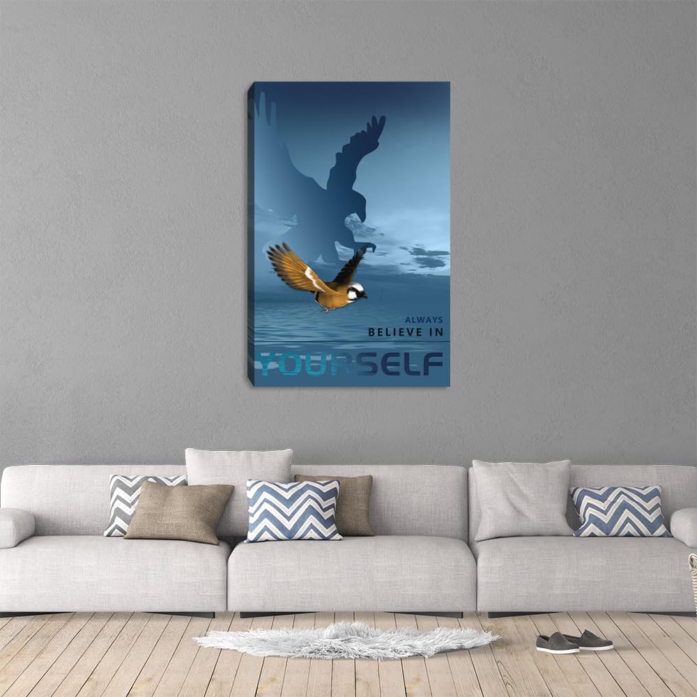 Entrepreneur Motivational Canvas Wall Art Inspirational Soaring Eagle Blue Landscape Poster Quotes Artwork Picture Print Wooden Framed Home Office Bathroom Bedroom Wall Decoration - 12" Wx18 H 1
