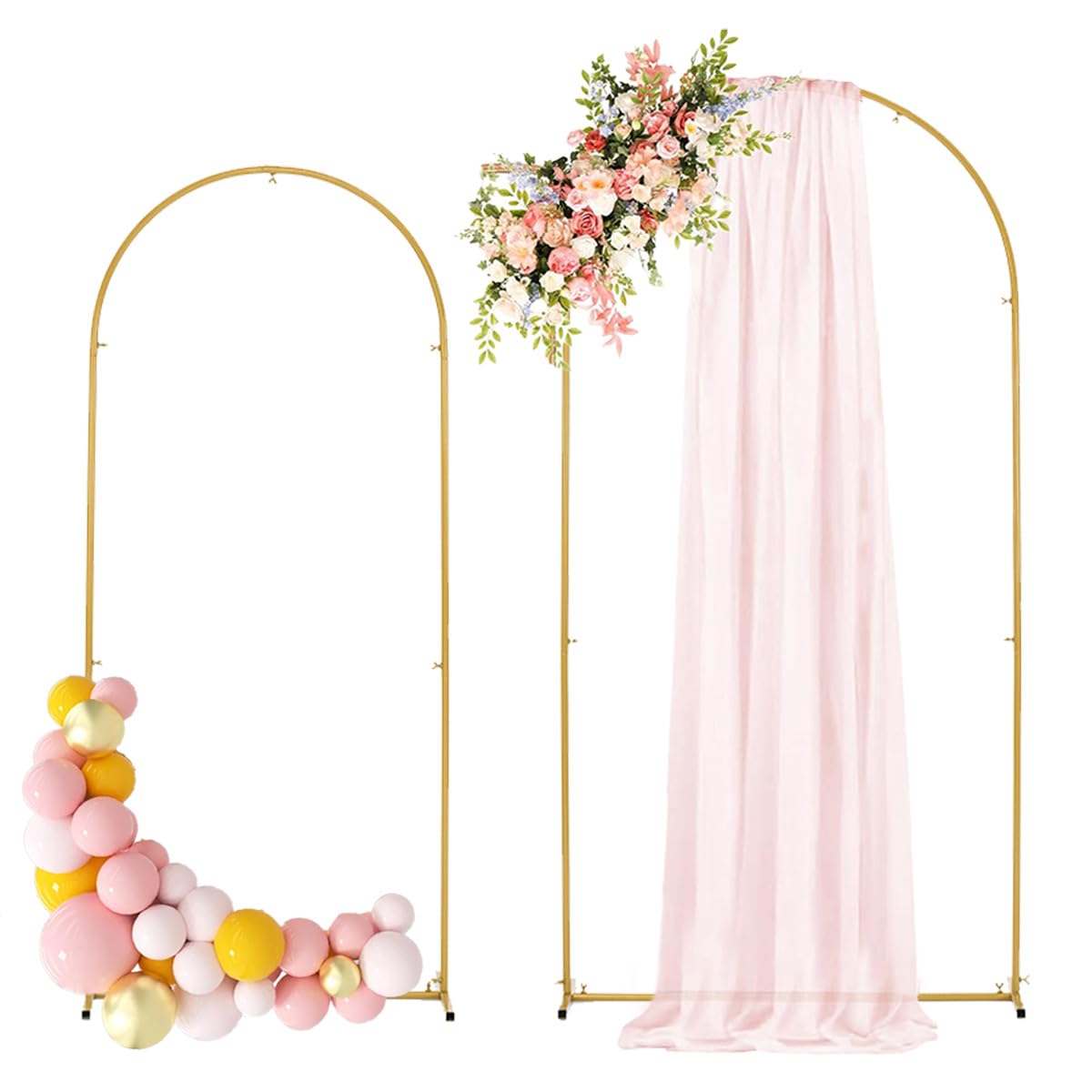Lot de 2 supports d'arche de fond en métal de 2 m et 1,8 m - Cadre de ballons arqué pour cérémonie de mariage, fête d'anniversaire, fête prénatale, anniversaire de mariage, remise de