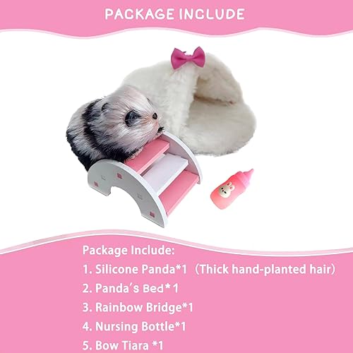 Miniatura 5 de VOLOBE Panda de silicona, mini panda realista suave de 5 pulgadas como compañero de lechón de silicona con accesorios para regalo de cumpleaños de