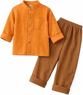 Bold N Elegant Boys Cotton Linen Muslin Solid Shirt and Pants Clothing Set| Stylish Shirt Pants Coord Set Price In India