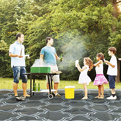 SAND MINE Reversible Mats, Plastic Straw Rug, Modern Area Rug, Large Floor Mat and Rug for Outdoors, RV, Patio, Backyard, Deck, Picnic, Beach, Trailer, Camping (9' x 12', Black Quatrefoil) - Image 5