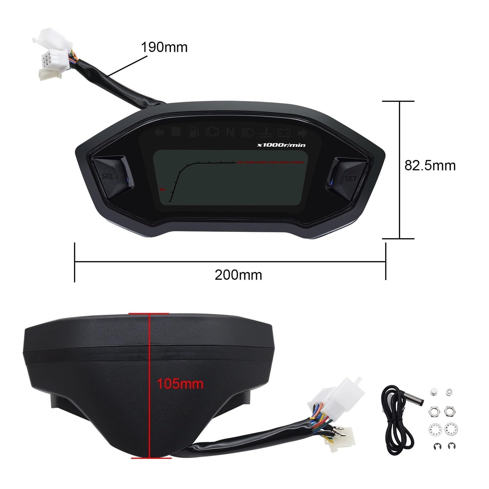 Compteur de Vitesse Digital Moto Compteur De Vitesse Numérique Universel pour Moto 13000 TR/Min, Odomètre, Double Compteur De Vitesse, Odomètre, Tableau De Bord