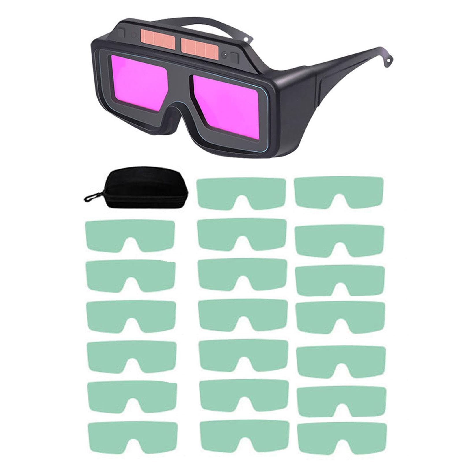 Occhiali Da Saldatura Auto Oscuranti con Filtro Rapido 01ms Materiale PP Leggero Ampia Visibilità E Accessori Ricambio Adatti a Saldatura Mig Magazzin, Occhiali con 20 Lenti