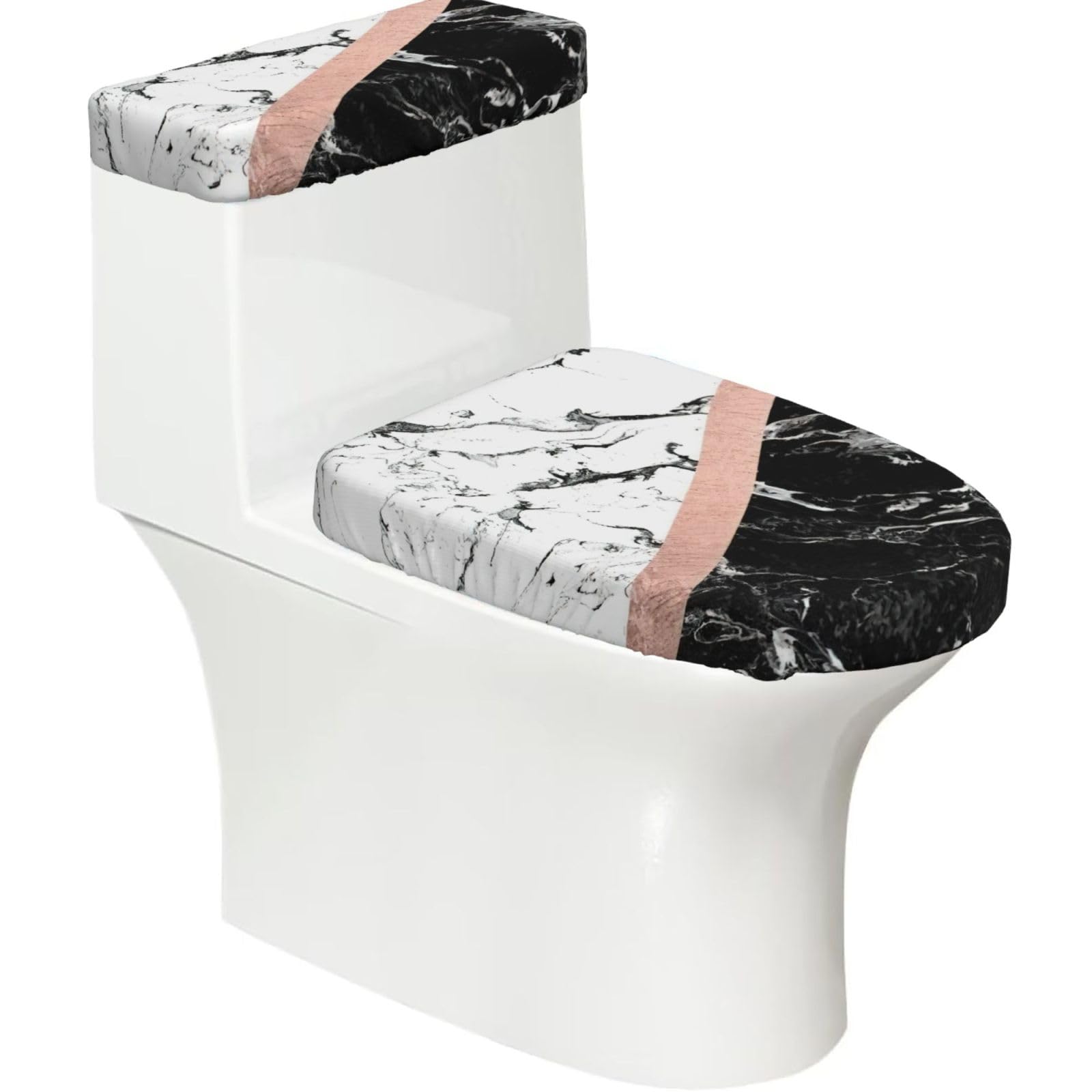 Black White Marble Print Toilet Seat Lid And Tank Covers Universal Fit Smooth Seat Cushion Easy To Clean For Home Hotel