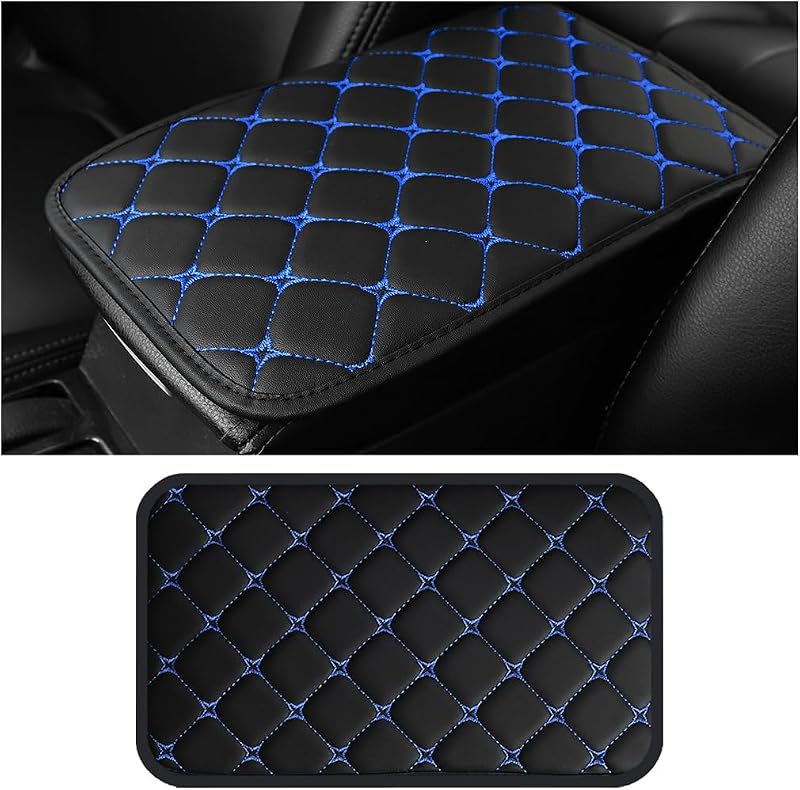 Capa acolchoada para apoio de braço do console central HZEL em couro PU preto/azul – 32,0 x 19,1 cm