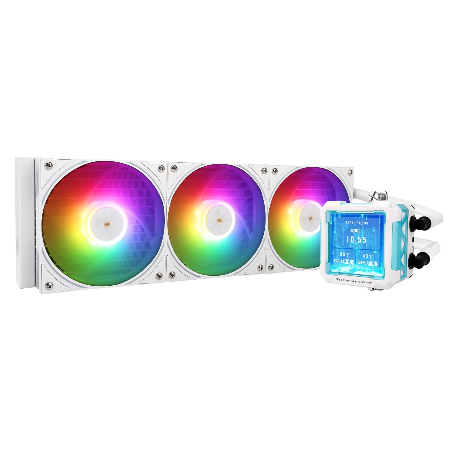 Thermalright FW PRO 360 ARGB Weiß-AIO CPU-Flüssigkeitskühler, IPS LCD Bildschirm mit 320 * 320 Auflösung, für AM4/AM5/Intel LGA1700/1851,'2.73 Zoll'Magnet-Absorber LCD Bildschirm für Bilder