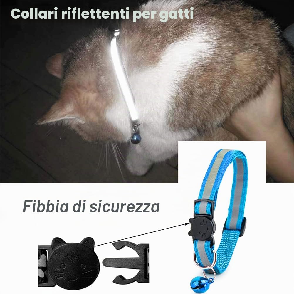 12PCS Collare Gatto Riflettenti,Collari per Gatti Antistrozzo con Campanellino,Regolabile 20-34 cm,Sicuro,Nylon, Accessori Animali Domestic (strip)