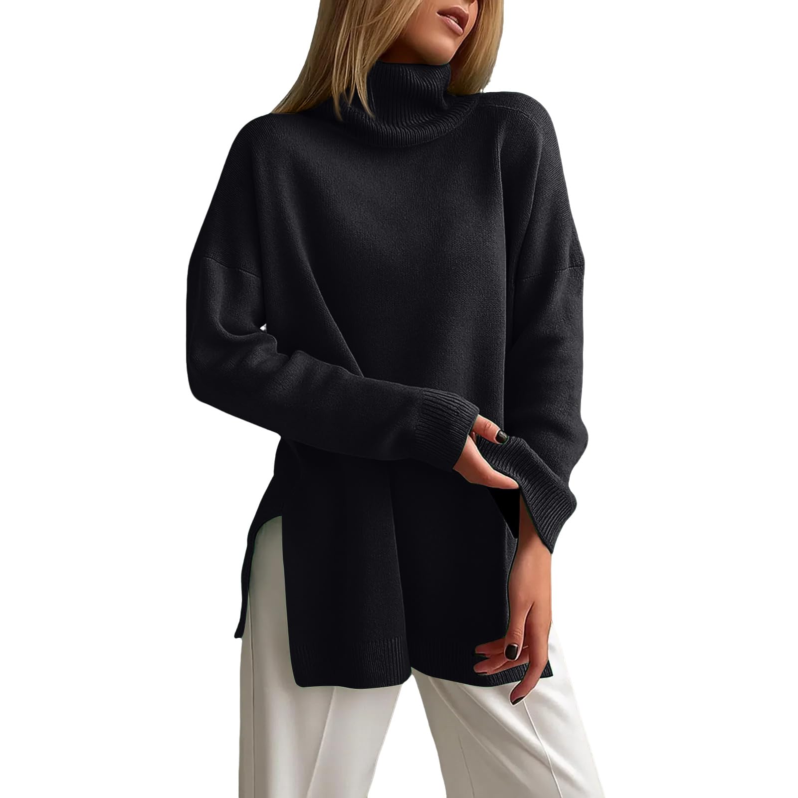Oversized Sweaters for Women Turtleneck Bat-Wing Long Sleeve Ribbed Pullover Cozy Baggy Sweater 2025 Fall Outfits