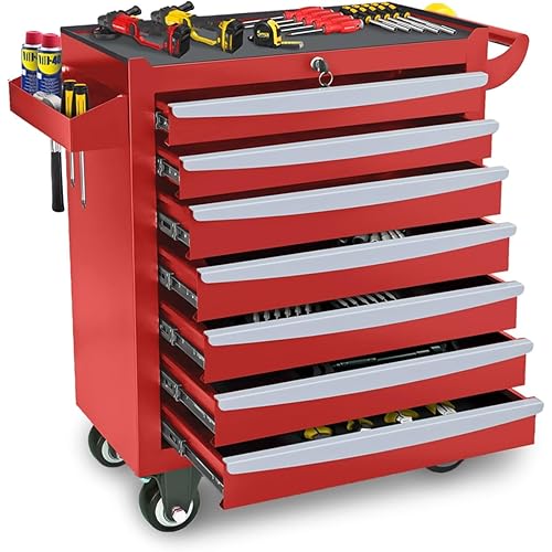 7-Drawer Tool Chest, Roling Tool Box with Wheels & Drawers & Lock, Toolbox Organizer Storage for Garage/Workshop/Home, Suitable for Moving/Gift/Daily Use