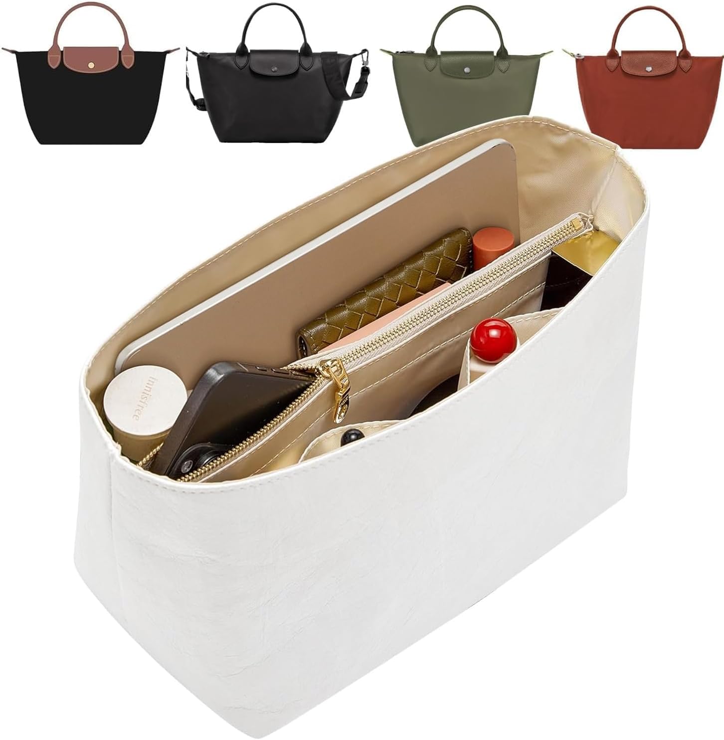 Doxo Purse Insert Organizer Compatible with Longchamp Small Handbag, Super Lightweight Waterproof Le Pliage Small Organizer, Keeps Handbags Shaped & Neat(White, S)