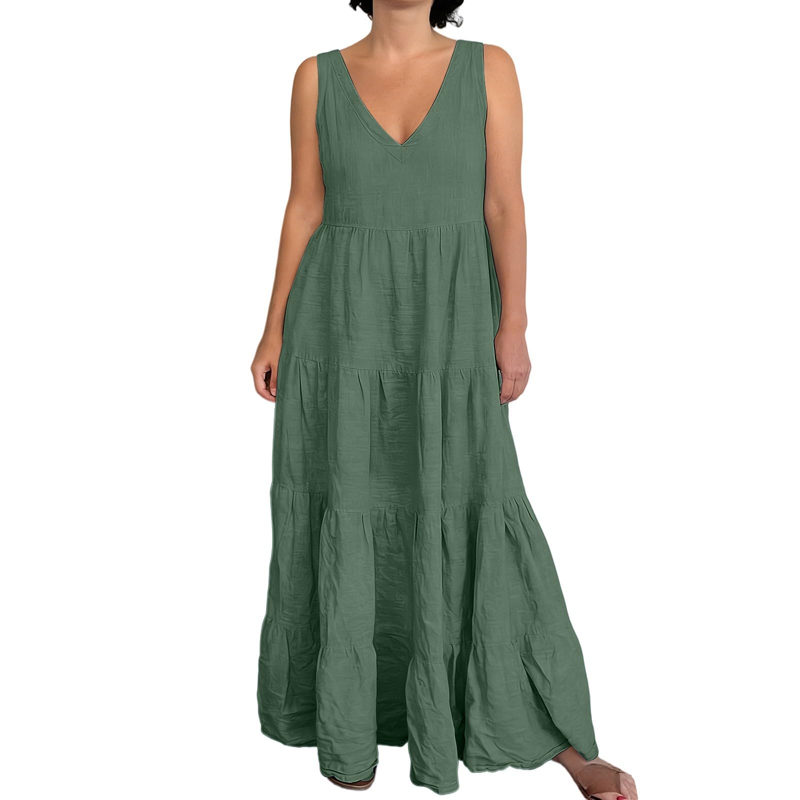 Robe décontractée à volants col en V pour masquer les complexes et affiner la silhouette
