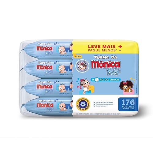 Kit Toalha Umedecida Hora Da Troca Turma Da Mônica 176 unidades Kit Toalha Umedecida Hora Da Troca Turma Da Mônica 176 unidades