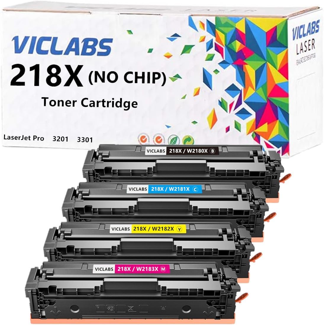 218A W2180A Toner Replacement for HP 218A W2180A W2181A W2182A W2183A Toner cartridges for use in HP Color Laserjet Pro 3201 3201dw MFP 3301 3301fdw 3301cdw 3301sdw Printers (2- Pack, Black)