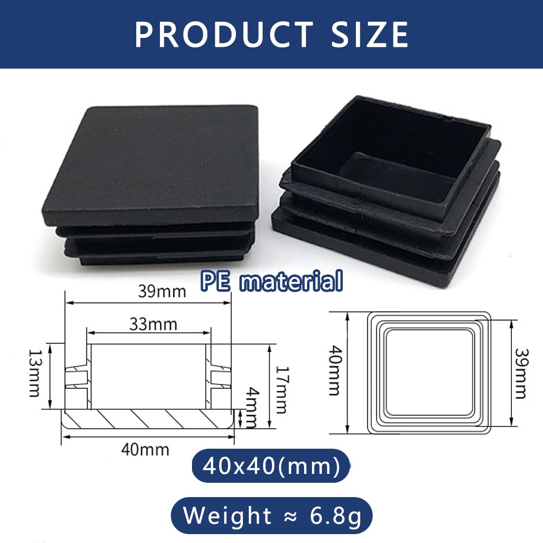 EIYVPRA Lamellar Plugs 40 x 40 mm for Square Tube Square End Caps Made of PE Plastic - Image 2