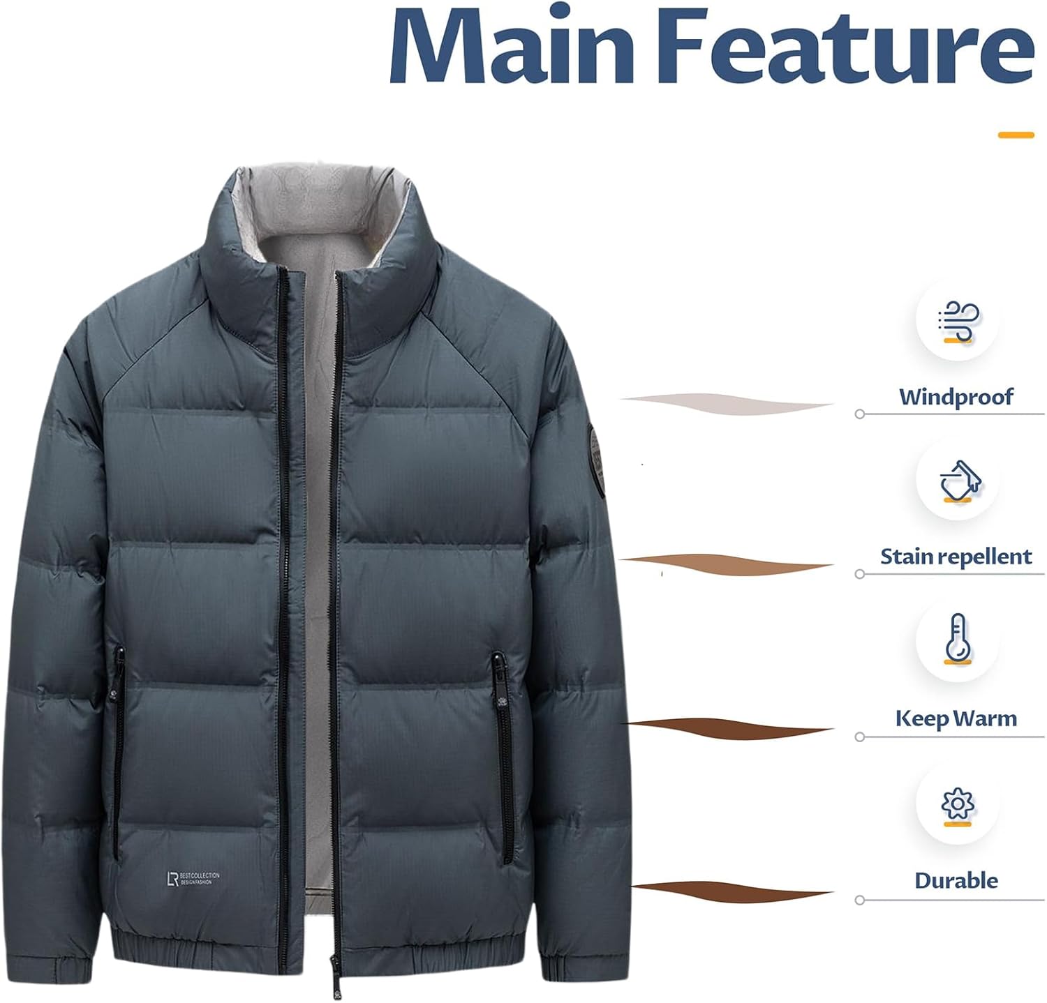 Men's Winter Stand Collar Down Jacket, Lightweight Puffer Stylish Coat