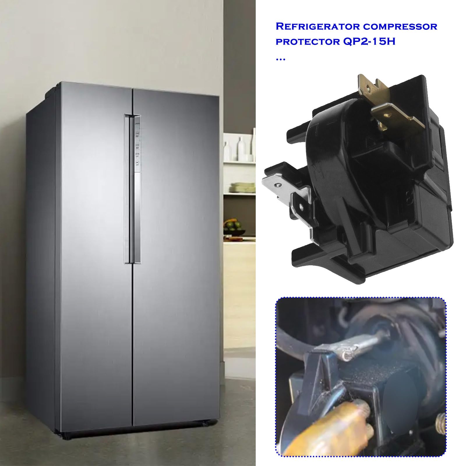 ECSiNG Compressore Per Frigorifero E Congelatore QP2-15H Protezione Termica Di Avviamento Del Compressore Per Frigorifero Compatibile Con Midea Compatibile Con Homa Compatibile Con Haier