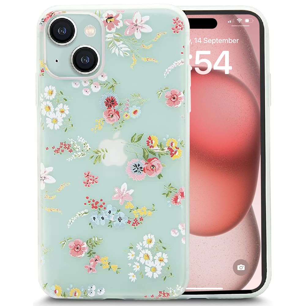 Enflamo Silicone Soft Silione Phone Back Case Cover for iPhone 15/14 | Girls 3D Flower Printed (Mix Lilies) White