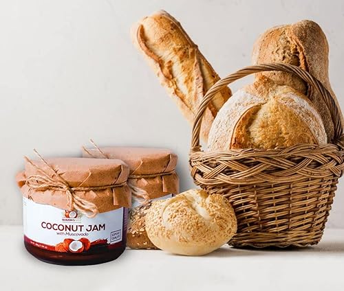 Quezon's Best Mermelada de Coco Orgánica 11.64 oz con Moscovado, Deliciosa, Sabrosa Mermelada Fragante con Moscovado Orgánico, Ideal para Postres,