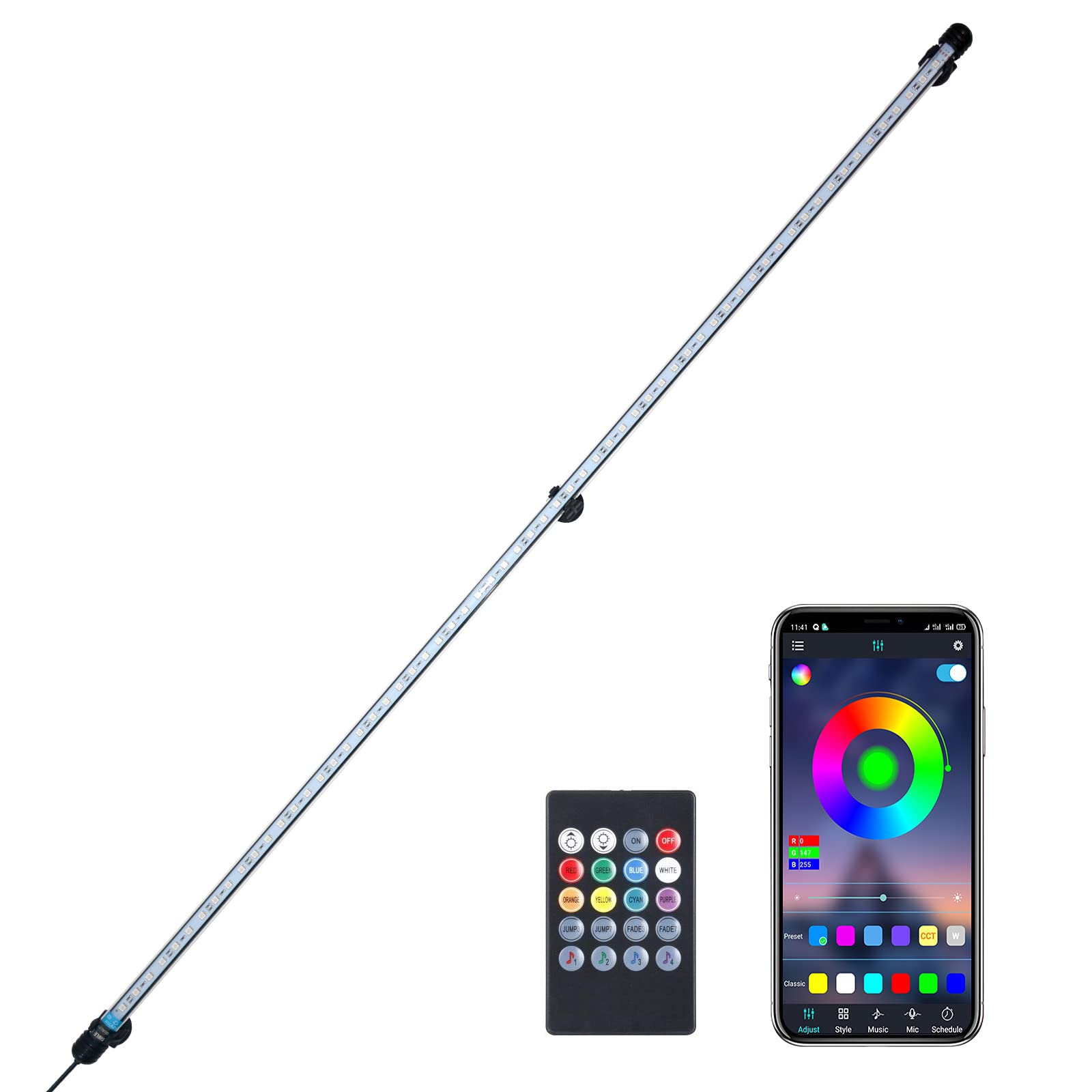 VARMHUS Sumergible Lámpara LED del tanque de peces con control remoto y APP,Lámpara Impermeable para Acuario,DIY espectro completo Color opcional y temporización inteligente RGB (112cm)