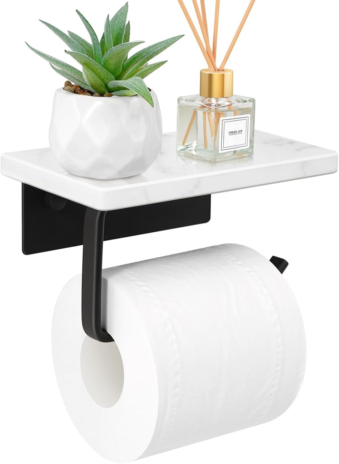 Homusthave Marble Toilet Paper Holder with Shelf, Matte