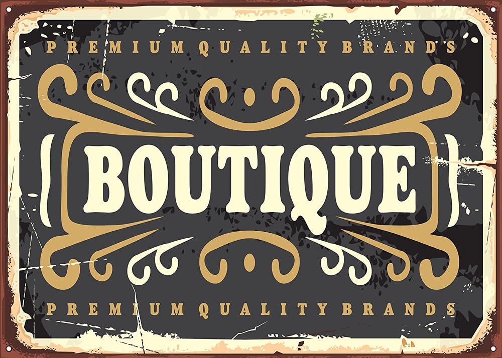 Lsjuee Metal Tin Sign Vintage Boutique With Decorative Elements Fashion Business Template Vintage for Men Women Wall Decor for Bars Restaurants Cafes Pubs