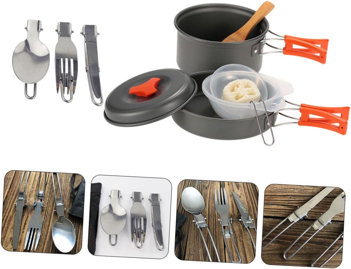 Toddmomy 1Set Person Portable Camping Cookware Lightweight Outdoor Cooking Kit for Hiking Picnics Includes Essential Camping Pans Pots Easy to Store Carry