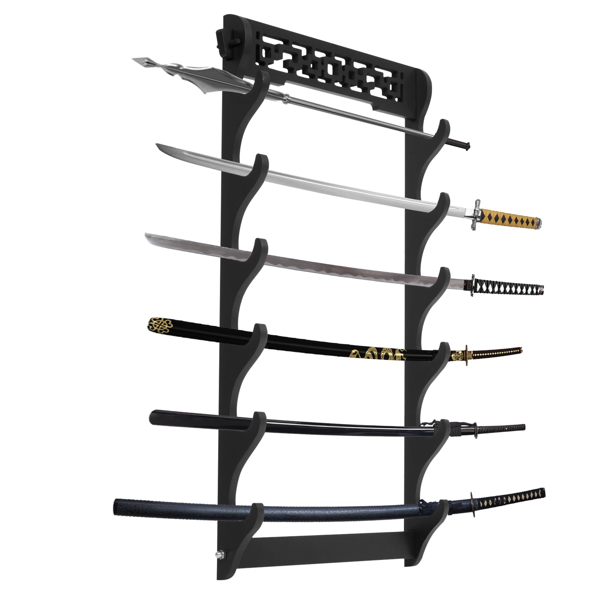 Supporto Da Parete Per Katana In Legno, 3 Livelli, 40x24 Cm, Nero Con Velluto Rosso, Espositore Per Spade Samurai, Wakizashi E Tanto - 3