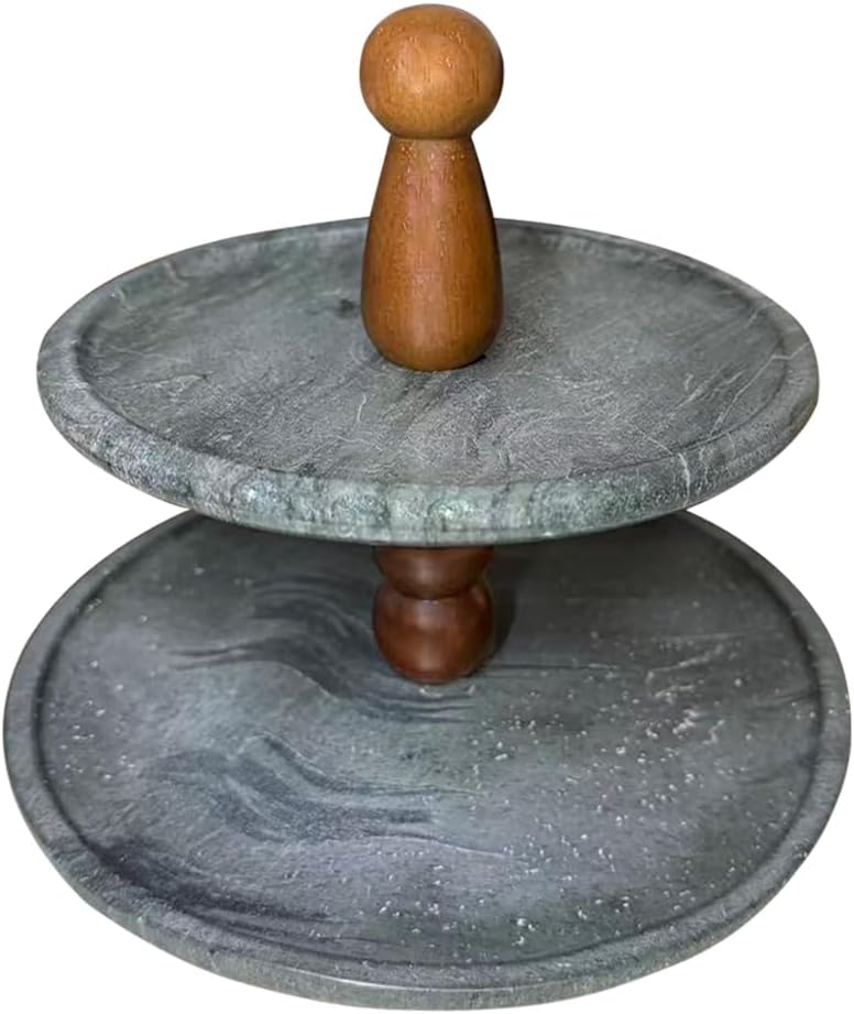 Natural Marble Tray 2-Tier Jewelry Trays, Vanity Organizer/Cake Stand Holder for Bedroom Countertop Home Decor Green
