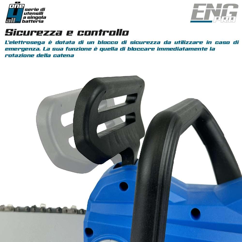 Motosega a batteria per potatura| Linea Professionale a Batteria ONE4ALL| Elettrosega portatile | Lunghezza Barra lama 10” (250 mm) | 1 Batteria 4.0 Ah