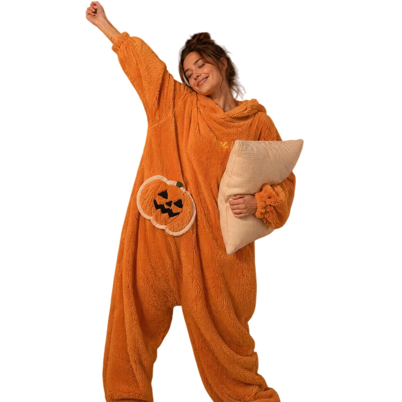 Halloween Kürbis Pyjama Einteiler Fleece Dick Warm Zuhause Kleidung