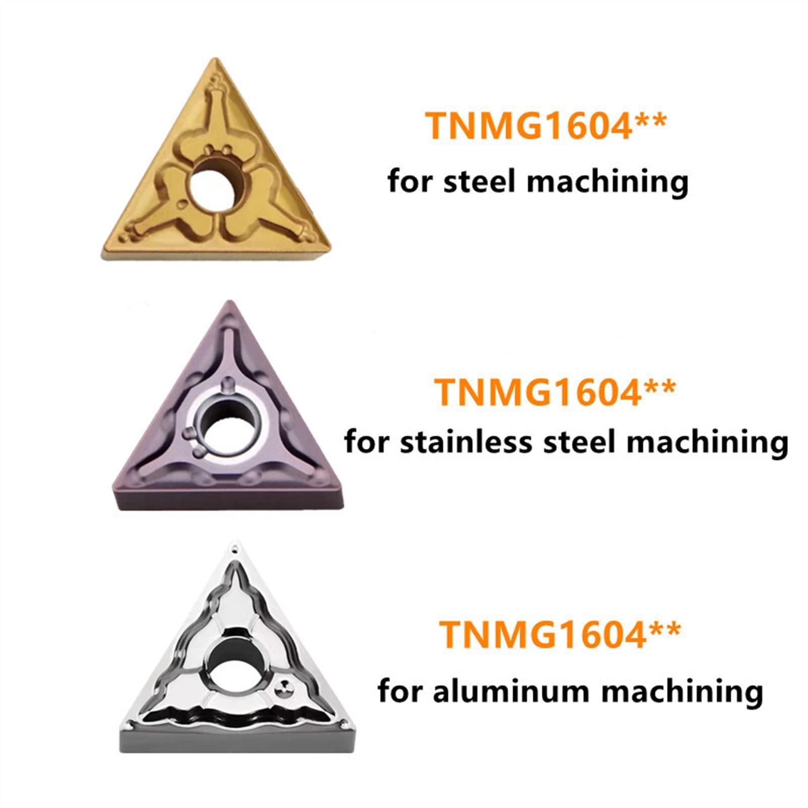 Inserto de carburo for torneado aburrido TNMG160404 TNMG160408 TNMG160412 for acero Acero inoxidable Mecanizado aluminio(TNMG for aluminum,TNMG160404)