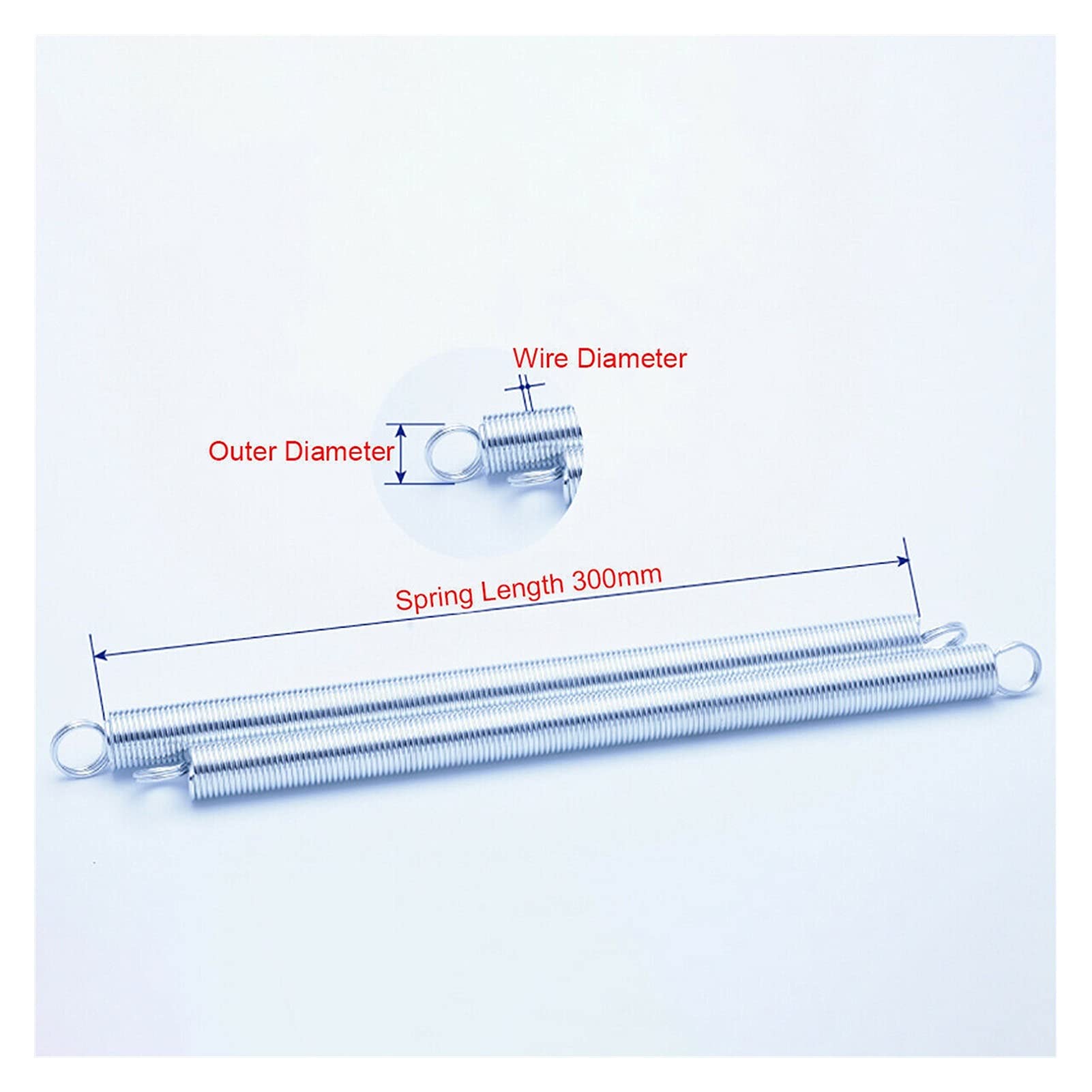 Sostituzione della molla di tensione del metallo 1 pezzo di 300mm lungo molla a molla doppia gancio tensione tensione molla luminosa diametro del filo zincato 2mm 2,5 mm Diametro esterno 12mm-30mm