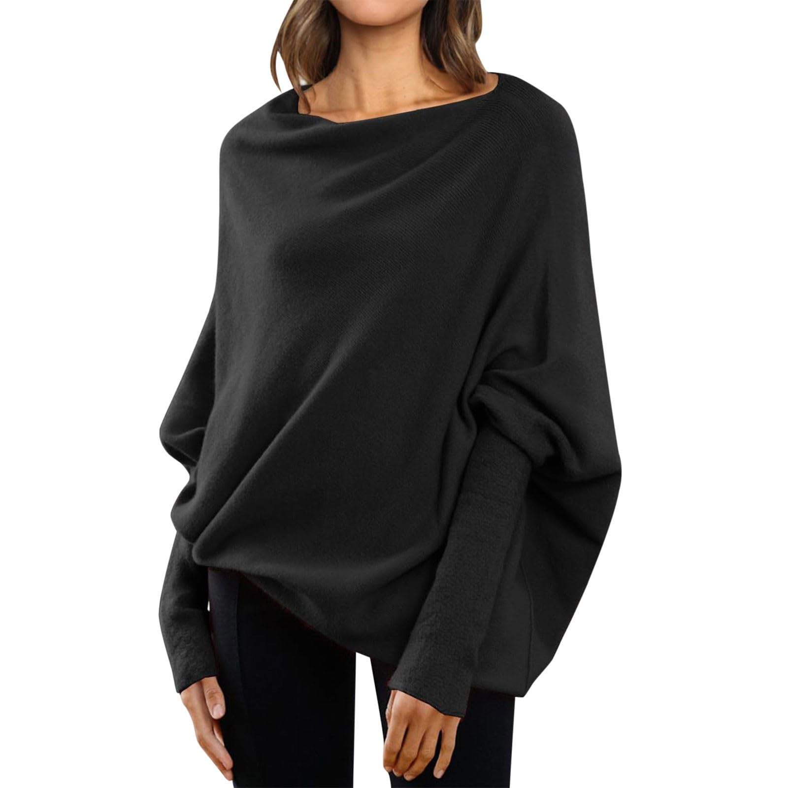GenericAsymmetric Draped Jumper Baggy Sweater,Fall Sweaters Oversized Off The Shoulder Sweater for Women One Shoulder Tops Elegant Pullover Sweatshirts